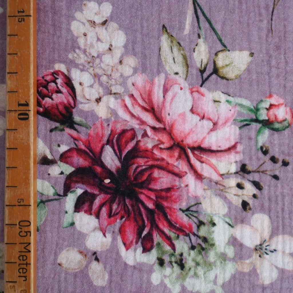 Preview: Musselin Double Gauze Blumenbouquet Blüten flieder